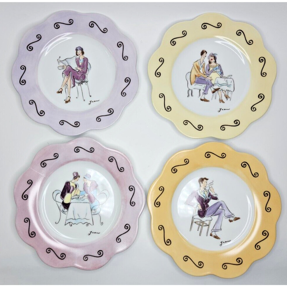 PartyLite Sidewalk Cafe Whimsical Plates Set of 4 Retired NIB P8107/P13D